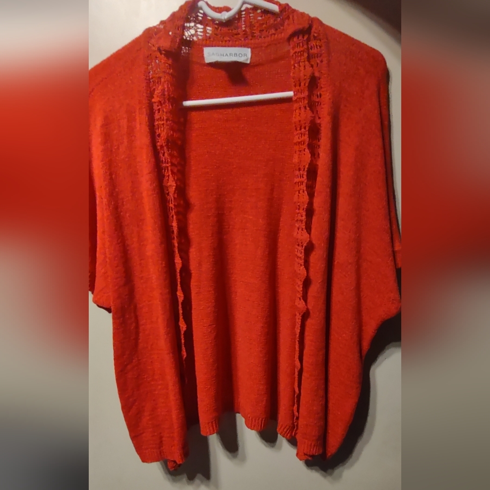 NWOT Sagharbor X-Large Woman's Lacey Short Sleeve Open front Sweater